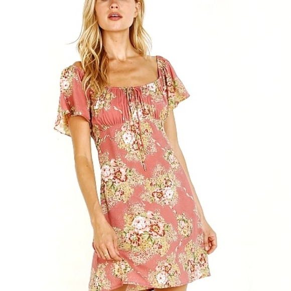 Auguste Bonnie Cottagecore Beachside Milkmaid Floral Prarie Mini Dress - Picture 4 of 16